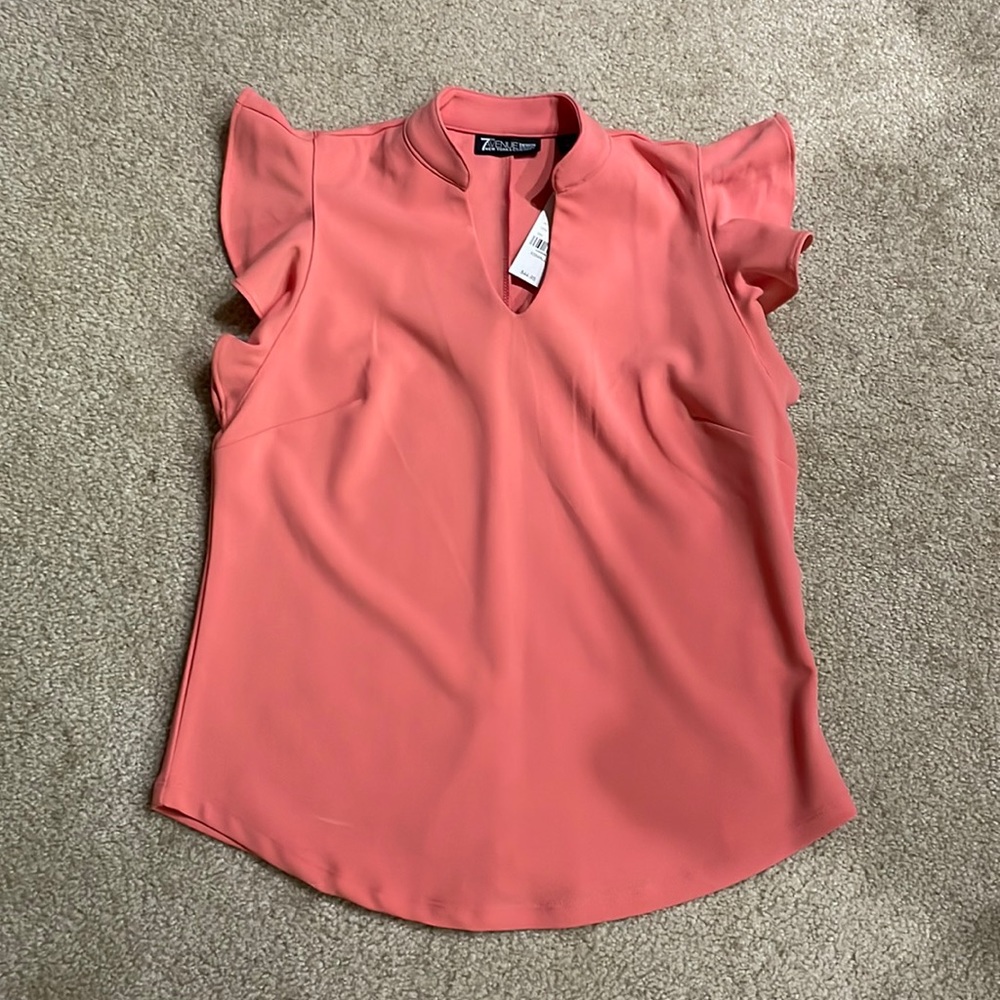 New York & Company Peach shirt with ruffle sleeves